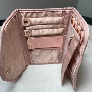 Blush Pink Quilted Jewelry Organizer Travel Roll w/ Zippered Pockets